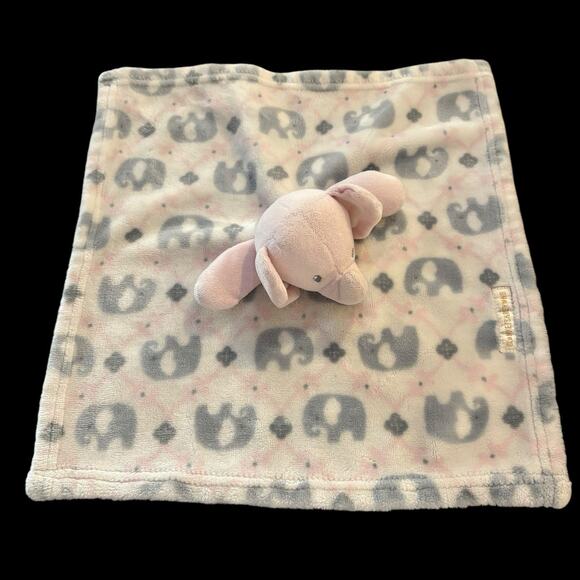 Blankets & Beyond Pink Gray Elephant Lovey Security Blanket 14 x 14 - Picture 1 of 3